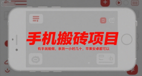 手机搬砖项目，有手就能做，亲测一小时几十，苹果安卓都可以-皮皮网创