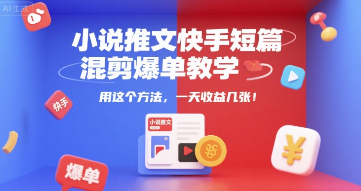 小说推文快手短篇混剪爆单教学，用这个方法，一天收益几张-皮皮网创