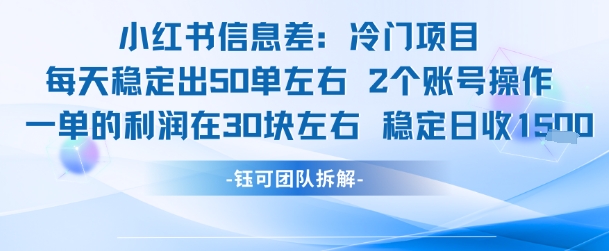 小红书信息差冷门项目一单利润30块每天稳定1.5k左右2个账号操作-皮皮网创