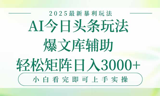 今日头条2025年最新暴利玩法，一键生成爆款，轻松实现矩阵日入3000+-皮皮网创