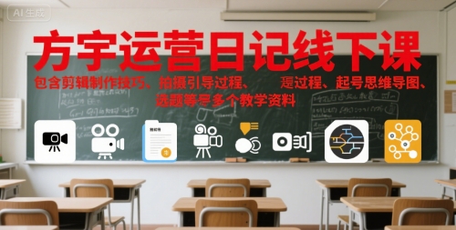 方宇运营日记线下课，包含剪辑制作技巧、拍摄引导过程、起号思维导图、选题等多个教学资料-皮皮网创