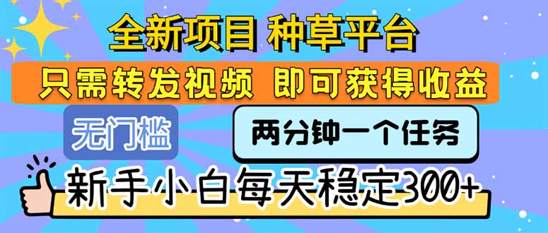 全新项目 种草平台 只需要转发任务视频 即可获得收益 新手小白每天300+-皮皮网创