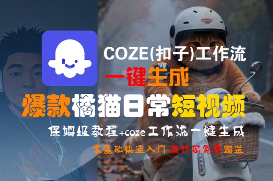 COZE(扣子)工作流一键生成爆款橘猫日常短视频，保姆级教程，零基础快速入门-皮皮网创