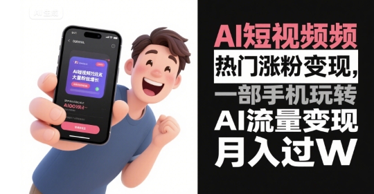 AI短视频热门涨粉变现，一部手机玩转AI流量变现，月入过W-皮皮网创