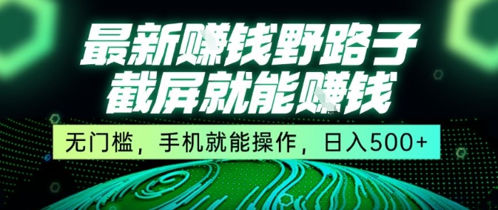 最新野路子截屏就能挣钱，无门槛，手机就能操作，日入5张【揭秘】-皮皮网创