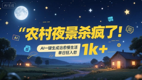 农村夜景杀疯了！AI一键生成治愈系慢生活，单日狂入1k+-皮皮网创