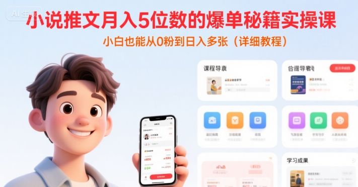 小说推文月入5位数的爆单秘籍实操课，，小白也能从0粉到日入多张(详细教程)-皮皮网创