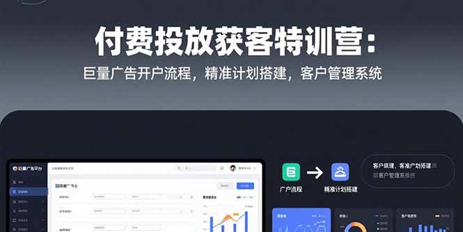 付费投放获客特训营：巨量广告开户流程，精准计划搭建，客户管理系统-皮皮网创