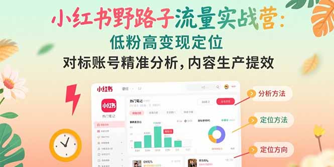 小红书野路子流量实战营：低粉高变现定位 对标账号精准分析 内容生产提效-皮皮网创