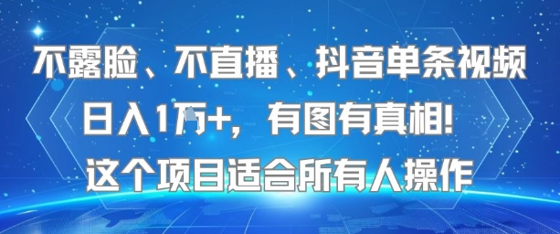 不露脸、不直播、抖音单条视频日入1W+，有图有真相！这个项目适合所有人操作-皮皮网创