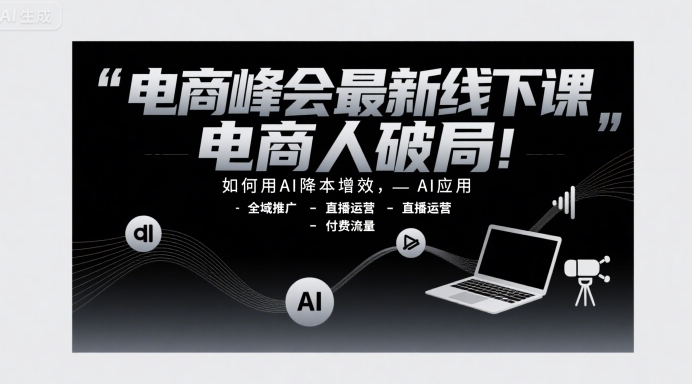 电商峰会最新线下课，电商人破局，如何用AI降本增效，AI应用-全域推广-直播运营-付费流量-皮皮网创