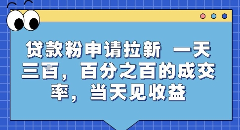 贷款粉申请拉新，一天三张，百分之百的成交率，当天见收益【揭秘】-皮皮网创