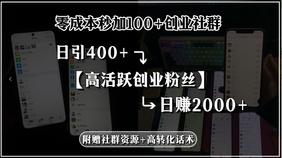 零成本秒加100+创业社群，日引400+高活跃创业粉丝，日赚2000+，附赠社…-皮皮网创