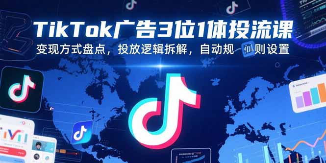 TikTok广告3位1体投流课，变现方式盘点，投放逻辑拆解，自动规则设置-皮皮网创