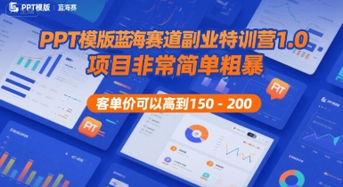 PPT模版蓝海赛道副业特训营1.0，项目非常简单粗暴，客单价可以高到150-200-皮皮网创
