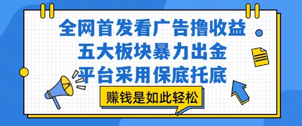 全网首发看广告撸收益，五大板块暴力出金，平台采用保底托底，挣钱是如此轻松作【揭秘】-皮皮网创