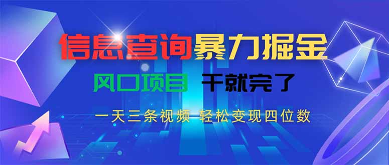 信息查询暴力掘金，一天三条视频 轻松变现四位数，风口项目干就完了-皮皮网创