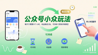 公众号小众玩法，每天只需要半个小时，收益稳定2张，可持续【附软件教程】-皮皮网创
