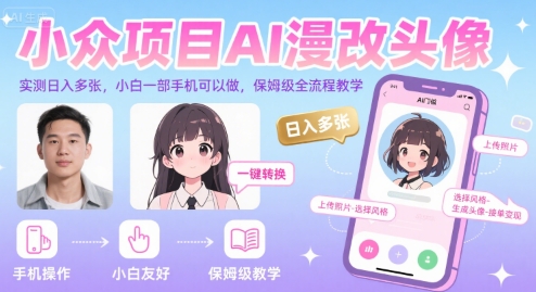 小众项目AI漫改头像，实测日入多张，小白一部手机可以做，保姆级全流程教学-皮皮网创