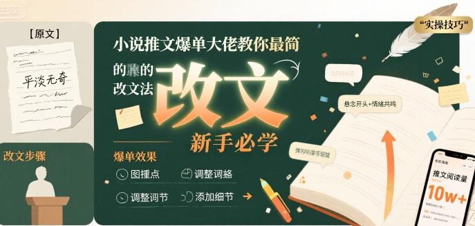 小说推文爆单大佬教你最简单的改文方法实操课，新手必学-皮皮网创