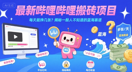 最新哔哩哔哩上B站搬砖项目，每天能挣几张？揭秘一般人不知道的蓝海赛道-皮皮网创