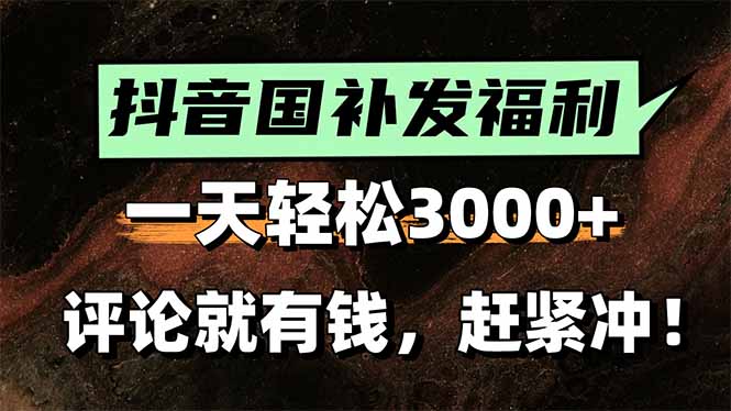 一天轻松3000+，抖音国补福利！评论就有钱，还有额外躺赚！-皮皮网创