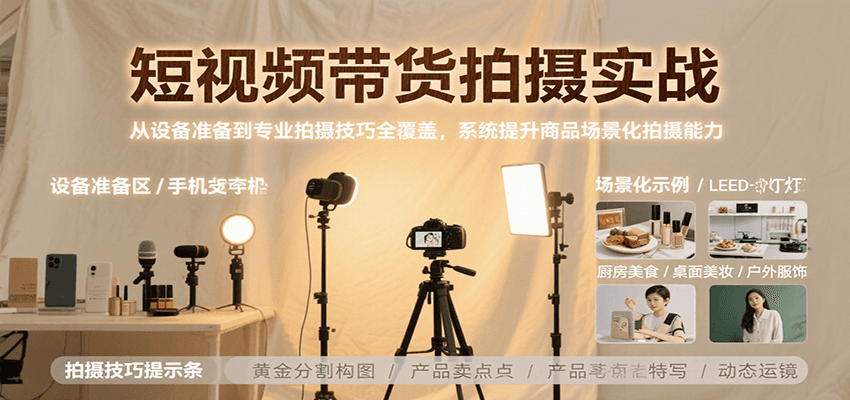 短视频带货拍摄实战，从设备准备到专业拍摄技巧全覆盖，系统提升商品场景化拍摄能力-皮皮网创