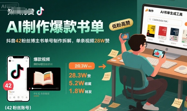 AI制作爆款书单，抖音42粉丝博主书单号制作拆解，单条视频28W赞-皮皮网创