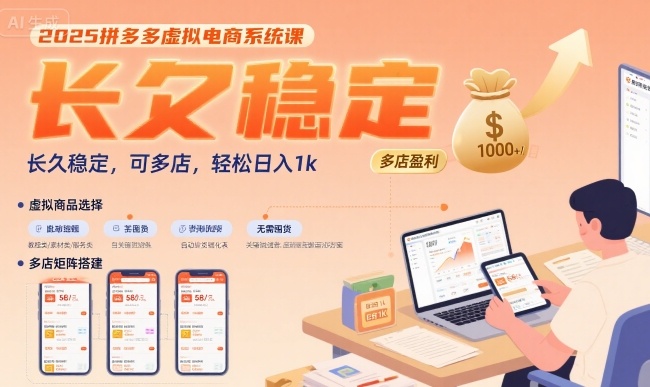 2025拼多多虚拟电商系统课，长久稳定，可多店，轻松日入1k-皮皮网创