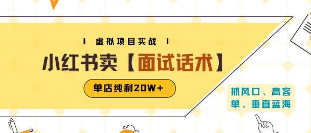 小红书虚拟项目掘金，卖面试话术资料，单店纯利20W+(附爆款笔记制作方法)-皮皮网创