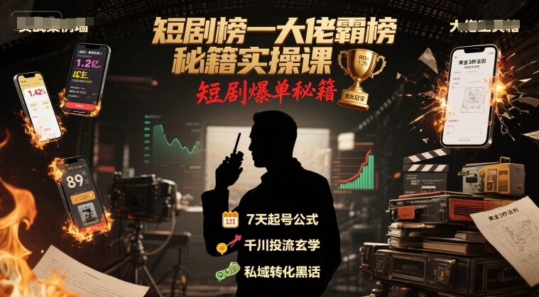 短剧榜一大佬霸榜秘籍实操课，短剧爆单秘籍-皮皮网创
