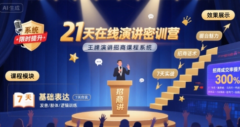 21天在线演讲密训营，王牌演讲招商课程系统-皮皮网创