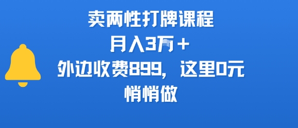 卖两性打牌课程，月入3W+外边收费899的课程，这里0元，悄悄做-皮皮网创