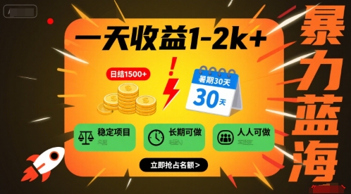 一天收益1-2k+ 稳定项目，暑期暴力蓝海项目，长期稳定，人人可做【揭秘】-皮皮网创