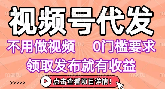视频号代发，不用剪辑不用做视频，0门槛要求，领取发布就有收益，任务没有无上限，小白轻松上手【揭秘】-皮皮网创