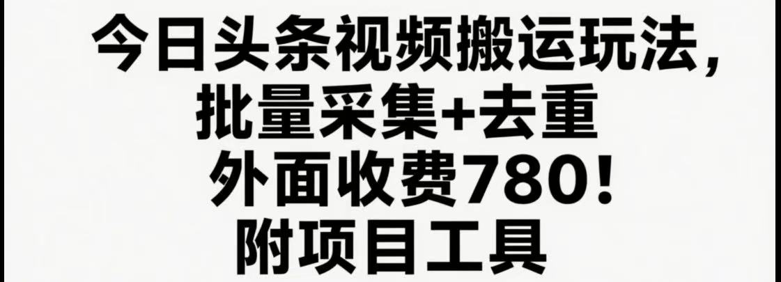 今日头条视频搬运玩法，软件一键去重，轻松日入500+附项目工具-皮皮网创
