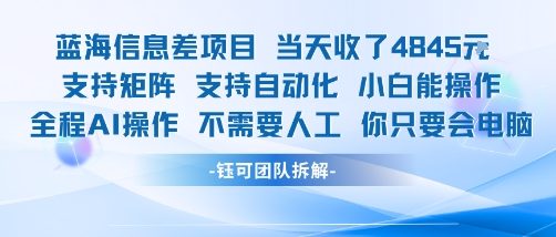 蓝海信息差项目当天收米1k+ 支持矩阵支持自动化小白能操作全程AI操作不需要人工你只要会电脑-皮皮网创