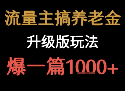 流量主之养老金升级版玩法  爆一篇收益1k+-皮皮网创