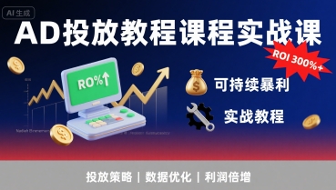 AD投放教程课程实战课，实现广告ROI300%+可持续暴利-皮皮网创