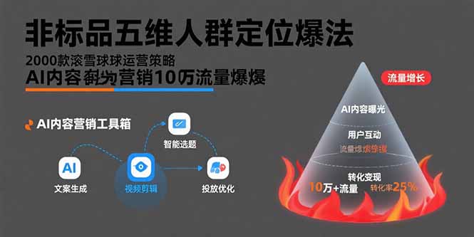 非标品五维人群定位法，2000款滚雪球运营策略，AI内容营销10万流量引爆-皮皮网创