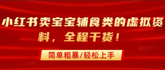 小红书卖宝宝辅食类的虚拟资料，从引流到私域变现，全程干货，简单粗暴，轻松上手-皮皮网创