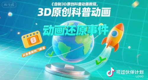 自制3D原创科普动画教程，动画还原事件，抖音最新热门赛道，可过伙伴计划-皮皮网创