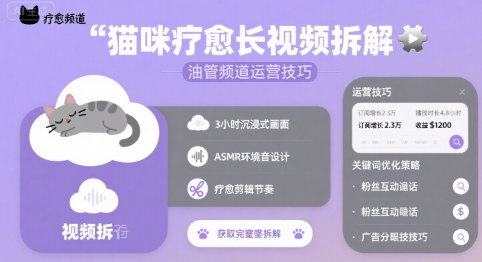 猫咪疗愈长视频拆解 &油管频道运营技巧-皮皮网创