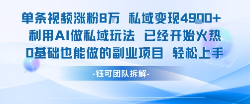 单条视频私域变现4.9k+利用AI做私域玩法 已经开始火热0基础也能做的副业项目轻松上手-皮皮网创