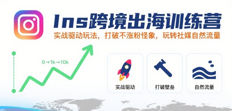 Ins跨境出海训练营，实战驱动玩法，打破不涨粉怪象，玩转社媒自然流量-皮皮网创