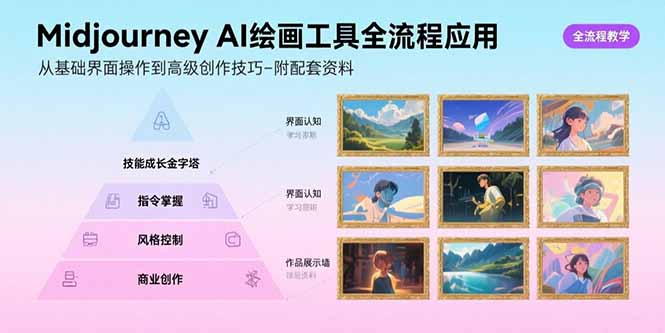 Midjourney AI绘画工具全流程应用，从基础界面操作到高级创作-附配套资料-皮皮网创