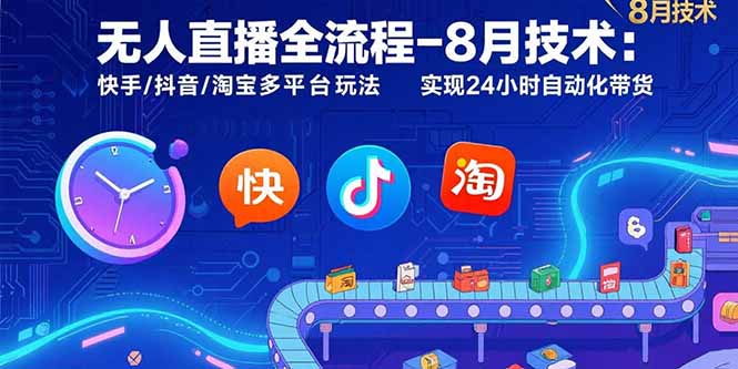 无人直播全流程-8月技术：快手/抖音/淘宝多平台玩法 实现24小时自动化带货-皮皮网创
