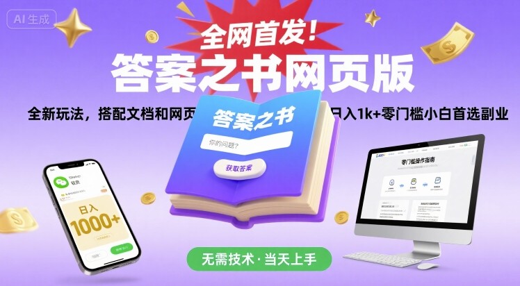 全网首发！答案之书网页版，全新玩法，搭配文档和网页，日入1k+零门槛小白首选副业【揭秘】-皮皮网创