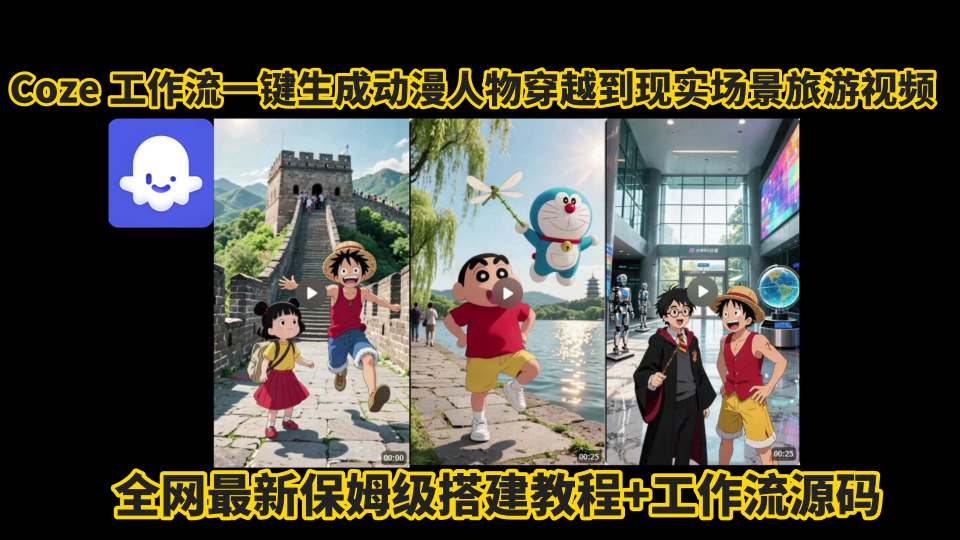 coze工作流一键生成动漫人物穿越到现实场景旅游视频，全网最新保姆级搭建教程+工作流源码-皮皮网创
