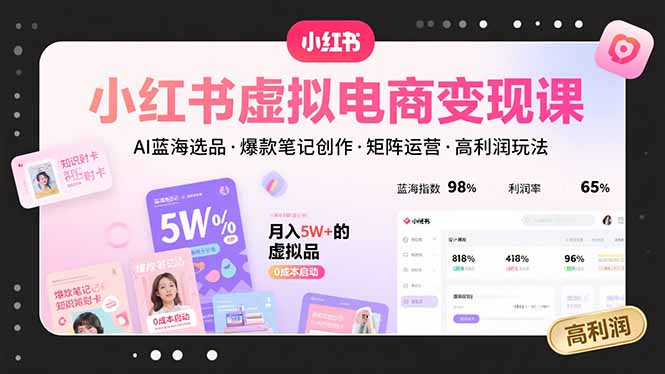小红书虚拟电商变现课，AI蓝海选品，爆款笔记创作，矩阵运营，高利润玩法-皮皮网创